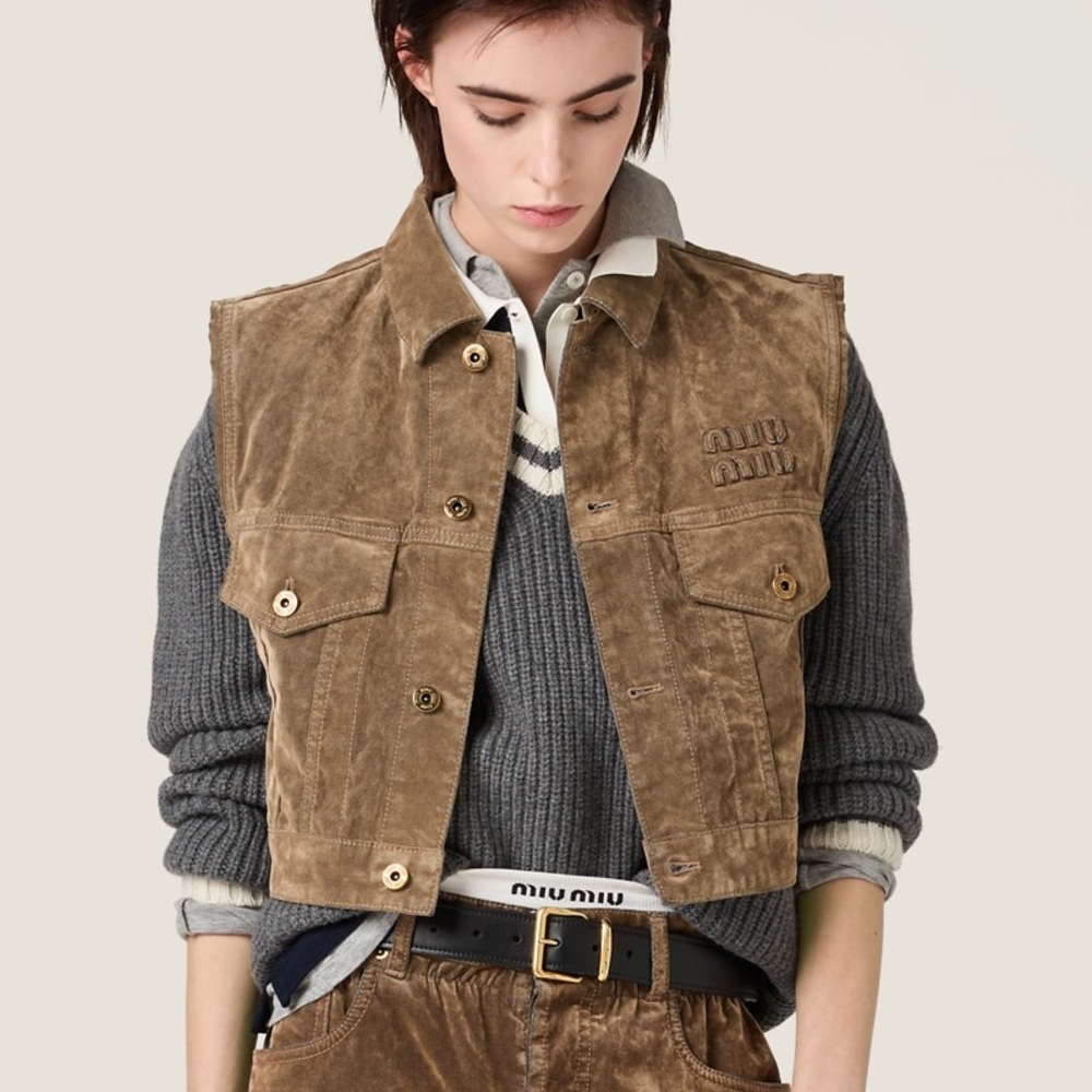Miu Miu flocked chambray velvet Vest sz38